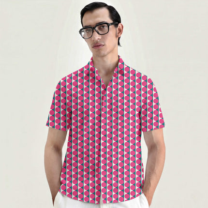 Teal & Pink Dot Stripe Print Fabric for men's shirting, design 20505, Clothwala
