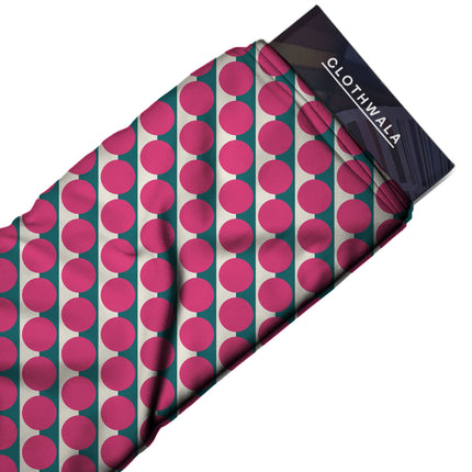 Teal & Pink Dot Stripe Print Fabric — 2026 polka dot trend fabric, design 20505, Clothwala