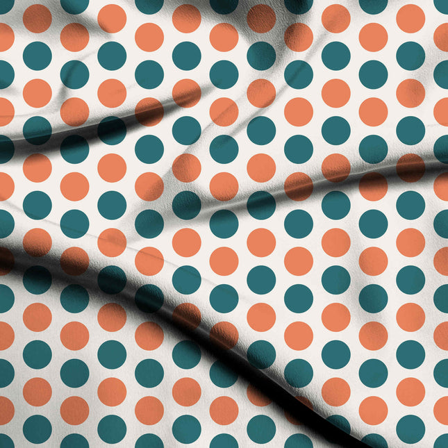Teal & Soft Muskmelon Polka Dot Print Fabric — flat fabric view, design 20477, Clothwala