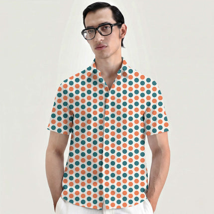 Teal & Soft Muskmelon Polka Dot Print Fabric for men's shirting, design 20477, Clothwala