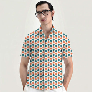 Teal & Soft Muskmelon Polka Dot Print Fabric