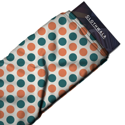 Teal & Soft Muskmelon Polka Dot Print Fabric — 2026 polka dot trend fabric, design 20477, Clothwala