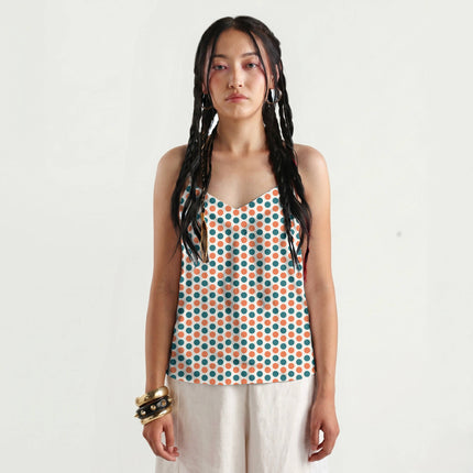 Teal & Soft Muskmelon Polka Dot Print Fabric for women's dresses, design 20477, Clothwala