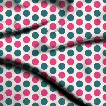 Teal & Pop Pink Polka Dot Print Fabric — flat fabric view, design 20486, Clothwala
