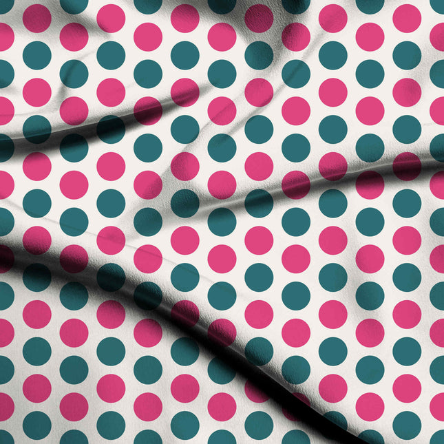 Teal & Pop Pink Polka Dot Print Fabric — flat fabric view, design 20486, Clothwala