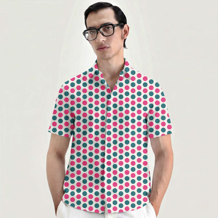 Teal & Pop Pink Polka Dot Print Fabric for men's shirting, design 20486, Clothwala