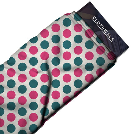 Teal & Pop Pink Polka Dot Print Fabric — 2026 polka dot trend fabric, design 20486, Clothwala