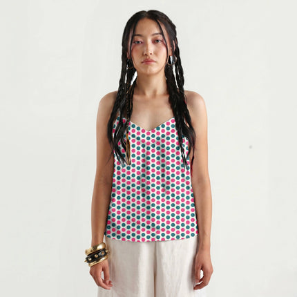 Teal & Pop Pink Polka Dot Print Fabric for women's dresses, design 20486, Clothwala