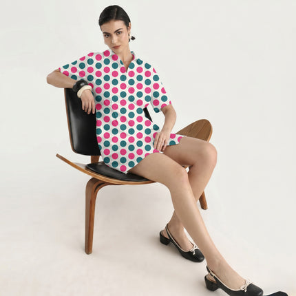 Teal & Pop Pink Polka Dot Print Fabric in 2026-27 trending womenswear, design 20486, Clothwala