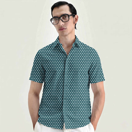 Teal Shadow Polka Dot Print Fabric for men's shirting, design 20408, Clothwala