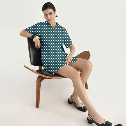 Teal Shadow Polka Dot Print Fabric in 2026-27 trending womenswear, design 20408, Clothwala