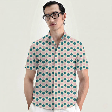 Teal & Tickled Pink Polka Dot Print Fabric for men's shirting, design 20494, Clothwala