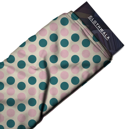 Teal & Tickled Pink Polka Dot Print Fabric — 2026 polka dot trend fabric, design 20494, Clothwala