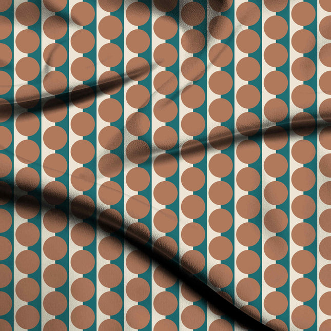 Teal Wax Cream & Terracotta Clay Dot Stripe Print Fabric — flat fabric view, design 20524, Clothwala