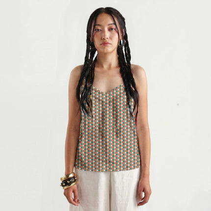 Teal Wax Cream & Terracotta Clay Dot Stripe Print Fabric for women's dresses, design 20524, Clothwala