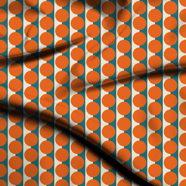 Teal & Orange Dot Stripe Print Fabric — flat fabric view, design 20500, Clothwala