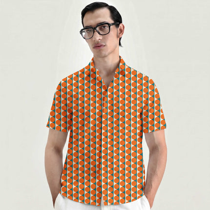 Teal & Orange Dot Stripe Print Fabric for men's shirting, design 20500, Clothwala