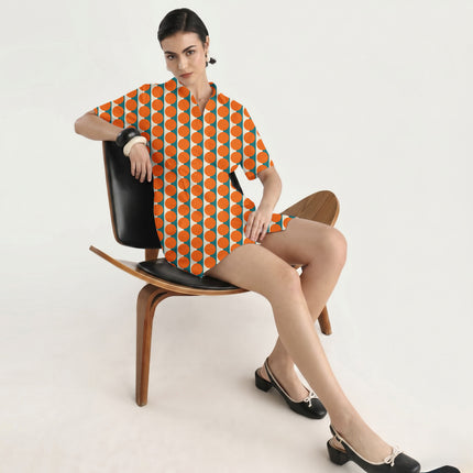 Teal & Orange Dot Stripe Print Fabric in 2026-27 trending womenswear, design 20500, Clothwala