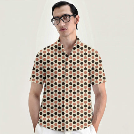 Terracotta & Chocolate Brown Polka Dot Print Fabric for men's shirting, design 20483, Clothwala