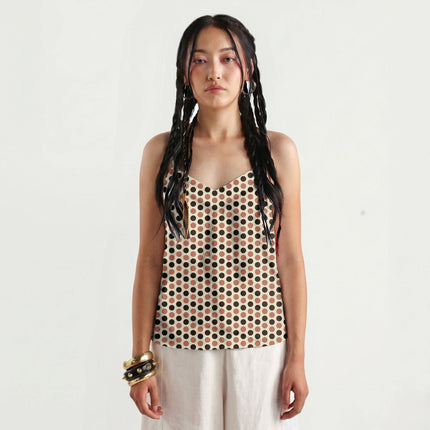 Terracotta & Chocolate Brown Polka Dot Print Fabric for women's dresses, design 20483, Clothwala
