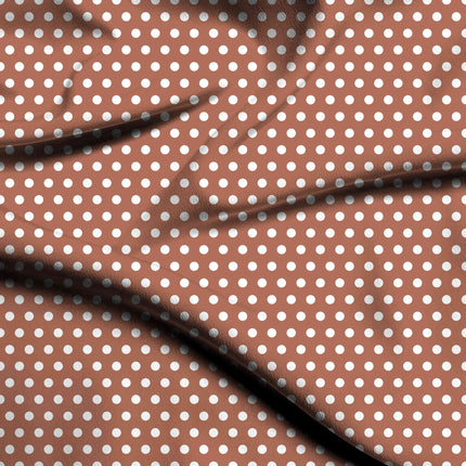 Terracotta Clay Polka Dot Print Fabric — flat fabric view, design 20414, Clothwala