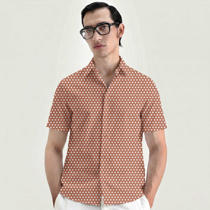 Terracotta Clay Polka Dot Print Fabric for men's shirting, design 20414, Clothwala