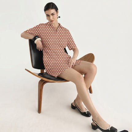 Terracotta Clay Polka Dot Print Fabric in 2026-27 trending womenswear, design 20414, Clothwala