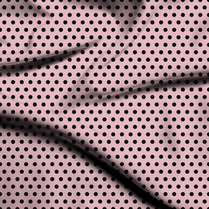 Tickled Pink Black Polka Dot Print Fabric — flat fabric view, design 20461, Clothwala