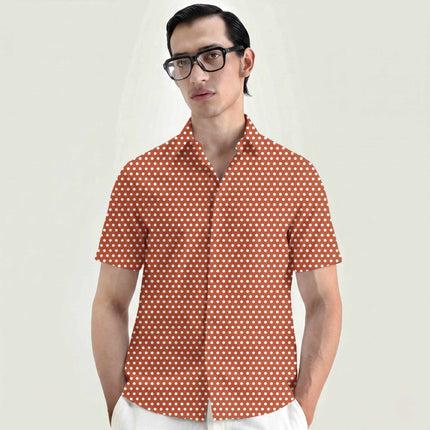 Warm Brick Polka Dot Print Fabric for men's shirting, design 20411, Clothwala