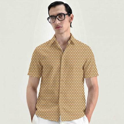Warm Caramel Polka Dot Print Fabric for men's shirting, design 20447, Clothwala