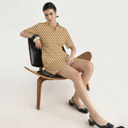 Warm Caramel Polka Dot Print Fabric in 2026-27 trending womenswear, design 20447, Clothwala