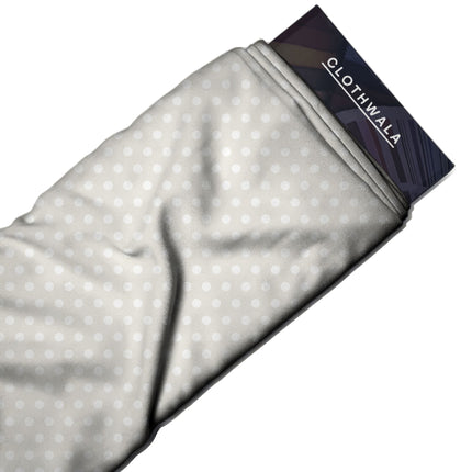 White Onyx Polka Dot Print Fabric — 2026 polka dot trend fabric, design 20445, Clothwala