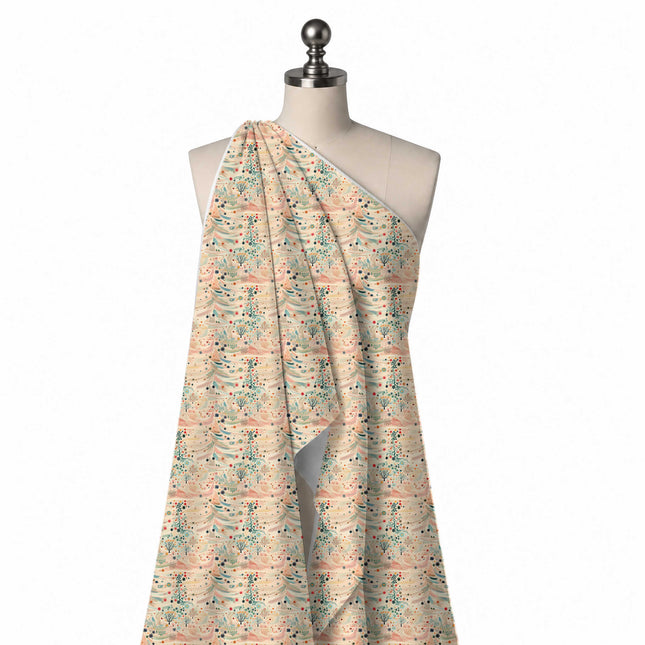 Draped on a mannequin: soft painterly all-over print of sweeping feathery boughs in dusty, design Design No_4916, Clothwala