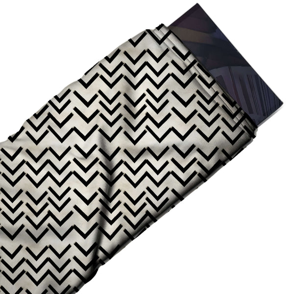 Cream & Black Broken V Chevrons Printed Spandex Fabric
