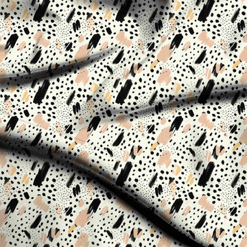 Cream & Black Brush Dabs & Dots Printed Spandex Fabric