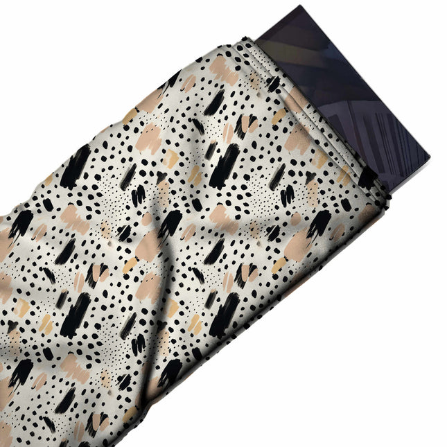 Flat fabric swatch: all-over abstract of short diagonal dry-brush strokes in black and, design Design No_4049, Clothwala