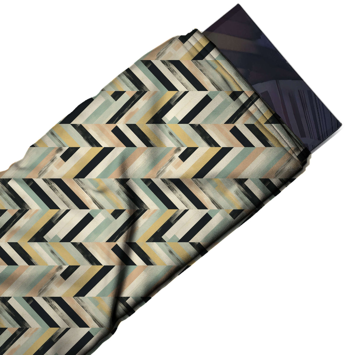 Flat fabric swatch: all-over geometric of horizontal rows of diagonal bars forming a, design Design No_4309, Clothwala