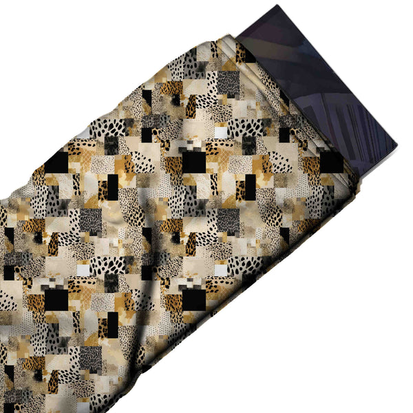 Cream & Black Cheetah Spot Mosaic Printed Moss Crepe Fabric