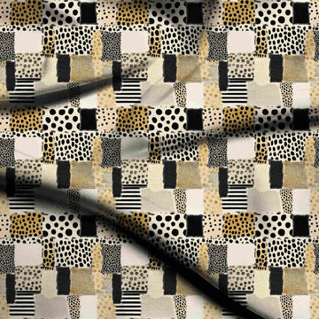 Cream & Black Dot & Spot Patchwork Printed Moss Crepe Fabric