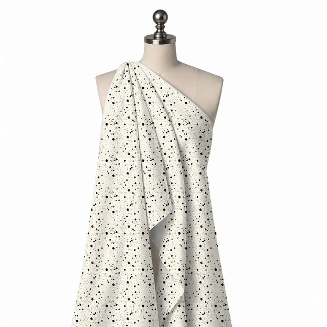 Draped on a mannequin: spaced scatter of small hand-painted black dots mixed with olive, design Design No_4035, Clothwala