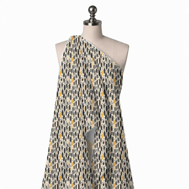 Draped on a mannequin: dense small-scale all-over print of slim vertical leaf shapes, design Design No_4079, Clothwala