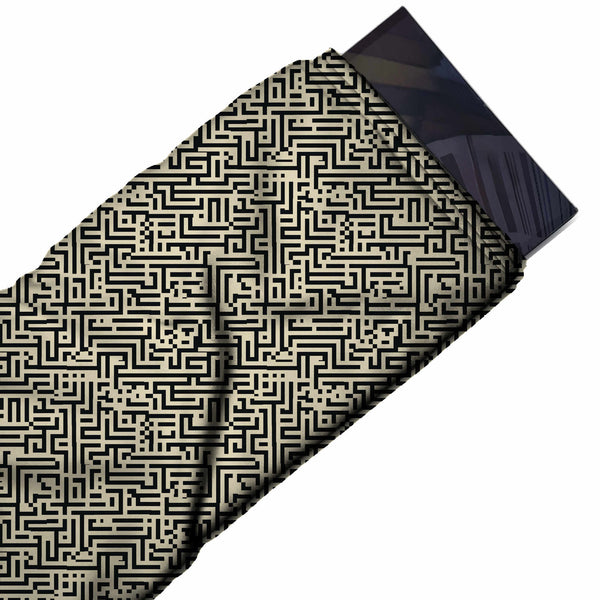 Cream & Black Pixel Maze Labyrinth Printed Crepe Fabric