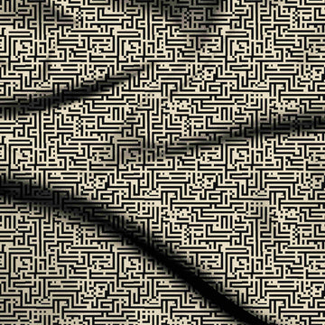 Cream & Black Pixel Maze Labyrinth Printed Moss Crepe Fabric