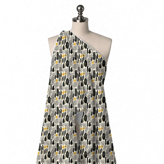 Draped on a mannequin: all-over one-way print of black scribble-filled trees, design Design No_4083, Clothwala