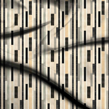 Cream & Black Segmented Block Stripes Printed Spandex Fabric