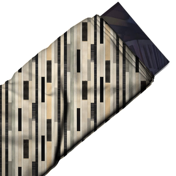 Cream & Black Segmented Block Stripes Printed Spandex Fabric