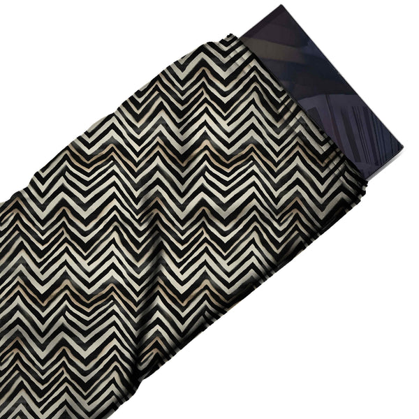 Cream & Black Shaded Chevron Zigzag Printed Spandex Fabric