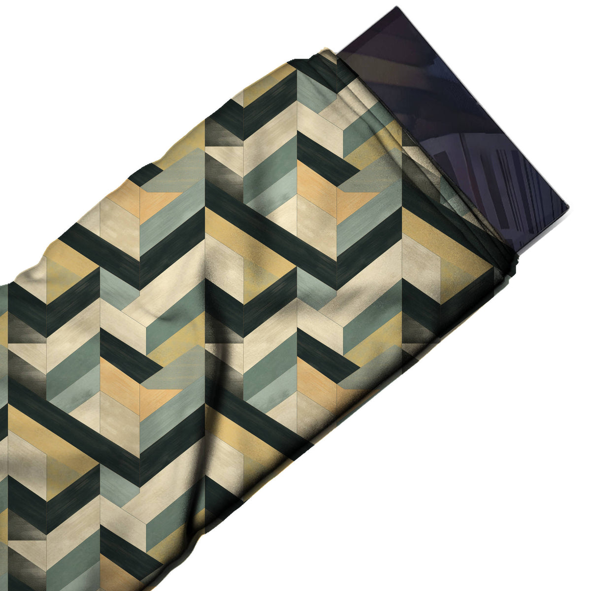 Flat fabric swatch: large-scale geometric of zigzag chevron bands built from parallelogram, design Design No_4319, Clothwala