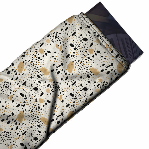 Cream & Black Swirl Dots & Dabs Printed Spandex Fabric