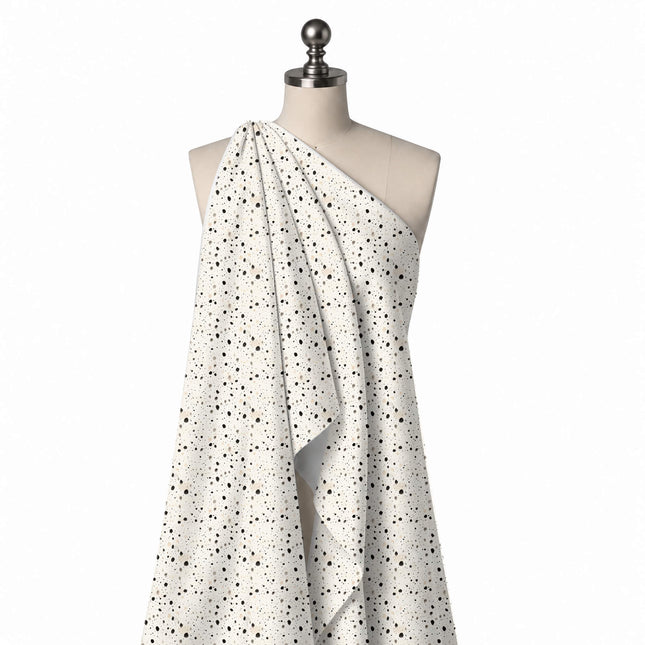 Draped on a mannequin: dense all-over print of small irregular watercolour dots in black, design Design No_4044, Clothwala